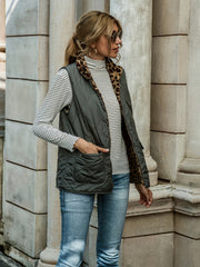 Solid Zip Up Vest Stand Collar Sleeveless Vest With Pockets