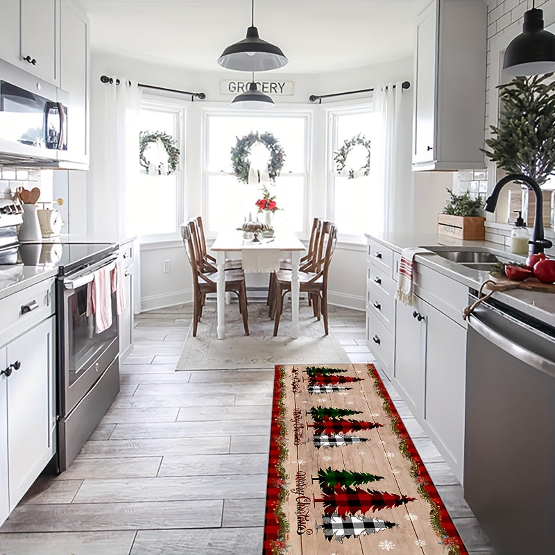 2pcs Thickened Christmas Area Rug Anti-slip Stain Resistant Kitchen Rug