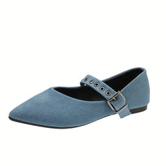 Women's Denim Flat Shoes Casual Point Toe Buckle Strap Barefoot Shoes