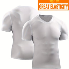 Men's Summer Tight V-neck Sports T-shirt