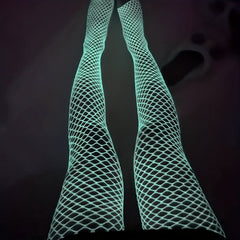 Glow In The Dark Fishnet Tights for Plus Size Women, High Waist