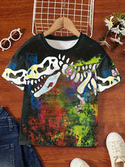 Tie Dye Dino Skeleton 3D Print T-shirt for Kids