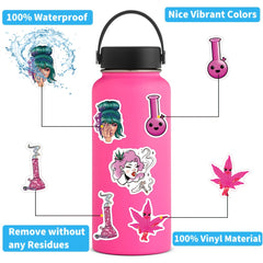 60pcs Pink Leaf & Cannabis Vinyl Stickers for Laptops Water Bottles Cars