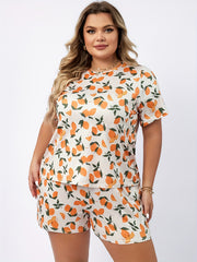 Orange Print Tee & Shorts Pajama Set