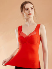 Contrast Mesh Tank Top V Neck Padded Thermal Top