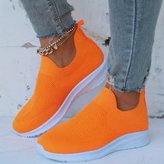 Women's Breathable Mesh Slip On Sneakers Lightweight Orange Sock Shoes