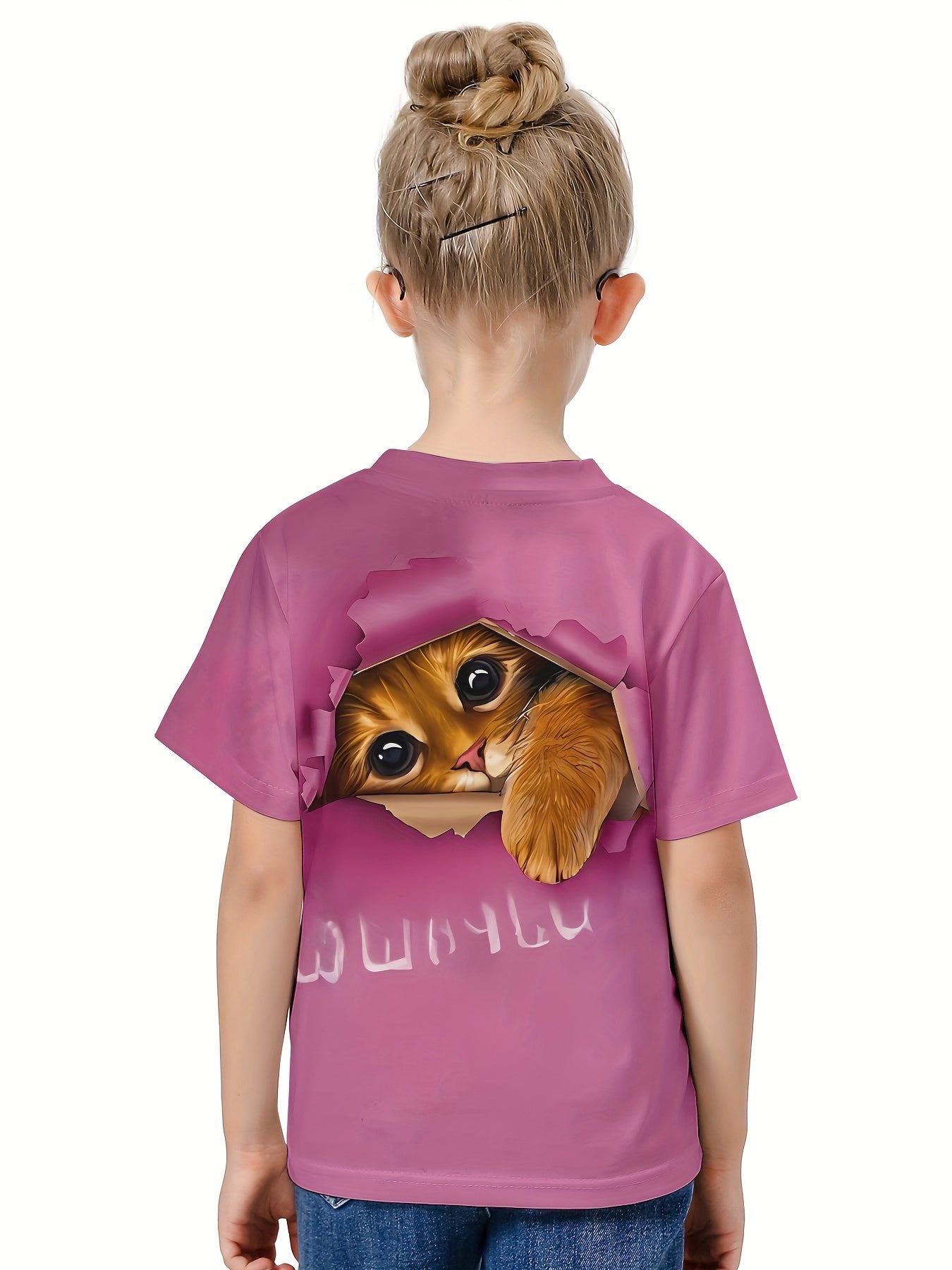 3D Cat Print Kids Short Sleeve T-shirt Summer Sports Clothes