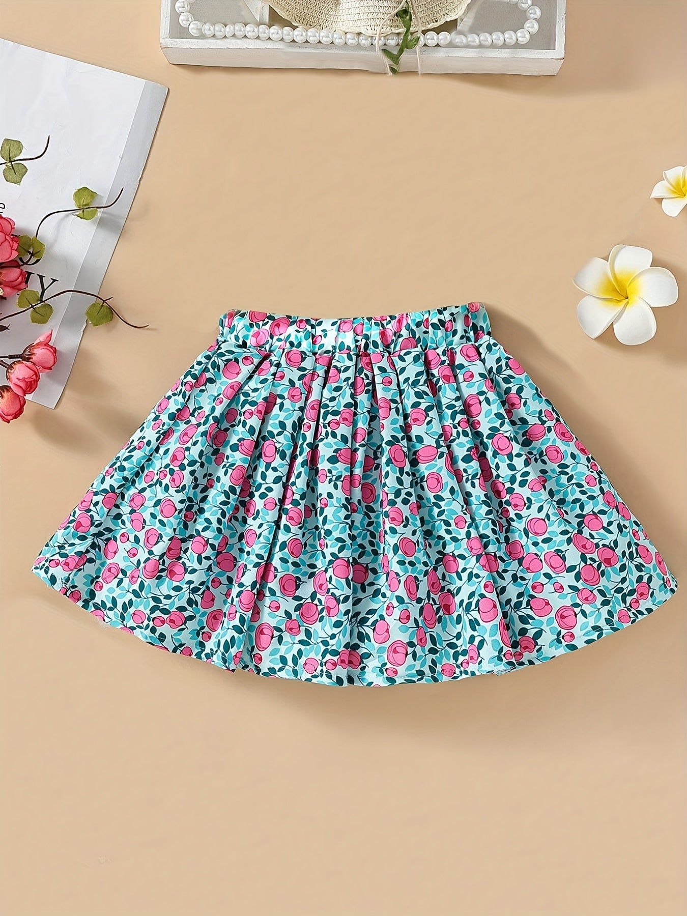 Toddler Girls Flowers Graphic Elastic Waist Skirt For Party Vacation