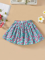 Toddler Girls Flowers Graphic Elastic Waist Skirt For Party Vacation