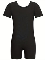 Kids Short Sleeve Gymnastics Romper Suit For Dance Performance