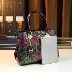 Vintage Floral Embossed Women's Handbag Purple & Green Crossbody Bag