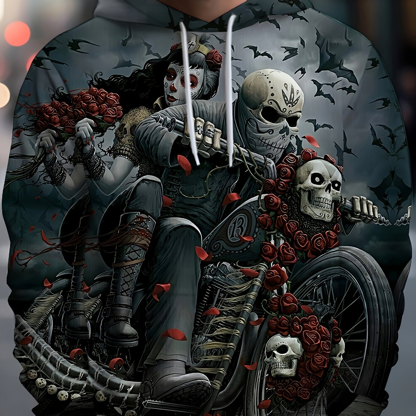 Skull Motorcyclist Print Hoodies For Men Graphic Hoodie