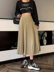 Elastic High Waist Pleated Skirt Spring & Fall Women's Clothing