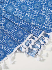 Ethnic Style Tassel Trim Cover Up Wrap Skirt Beach Towel