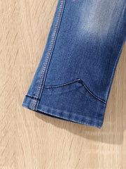 Girls' Embroidered Denim Stretch Pants, Cropped Length