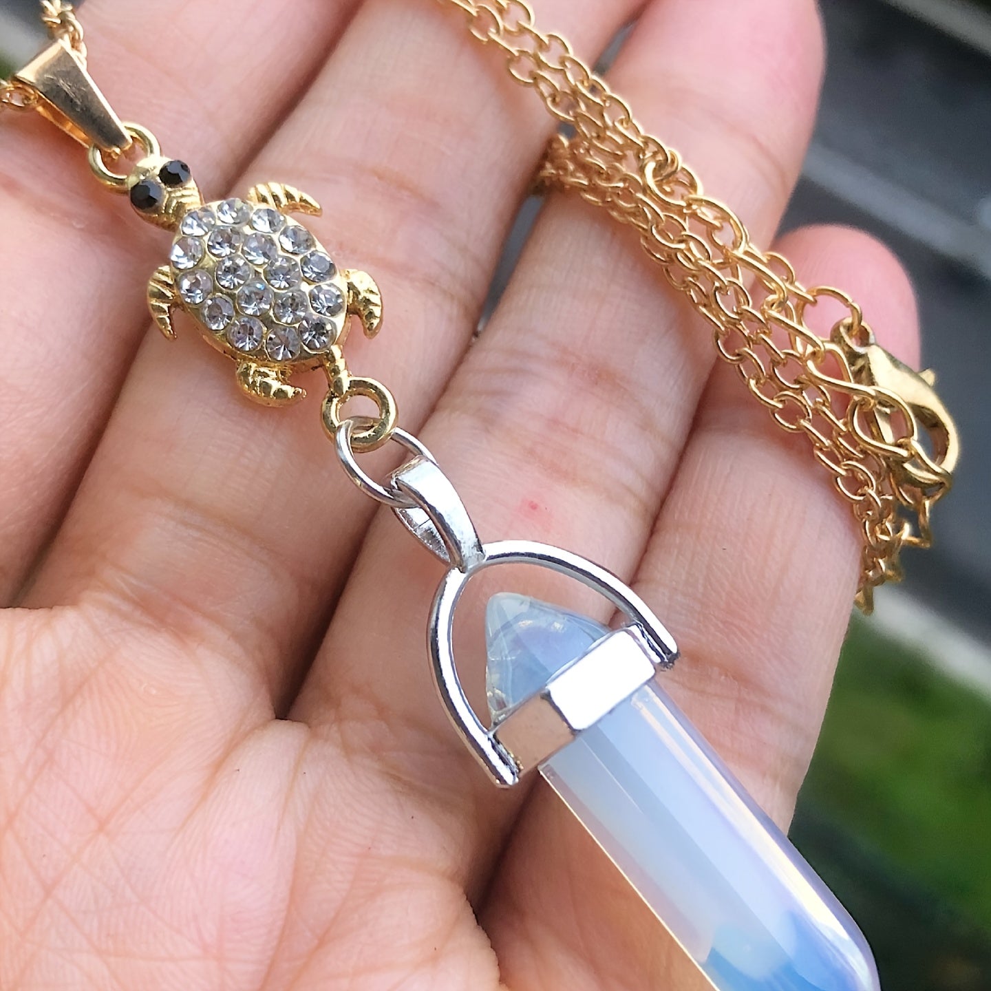 Healing Crystal Stone Turtle Pendant Necklace - Birthday Gift