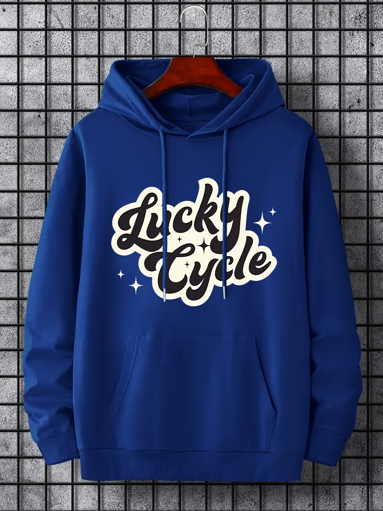 Men's Lucky Cycle Print Hoodie Slightly Stretch Drawstring Hooded Sweatshirt