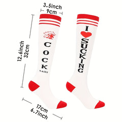 2 Pairs Men's Funny Non Slip Graphic Mid Calf Socks Autumn Winter Daily Wear
