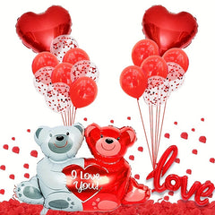 1022pcs Petal Heart Bear Latex Balloon Set for Proposals Engagements Weddings