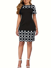 Crew Neck Pencil Dress Short Sleeve for Women