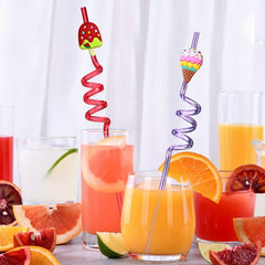 24pcs Reusable Ice Cream Straws Party Favors with 2pcs Brush