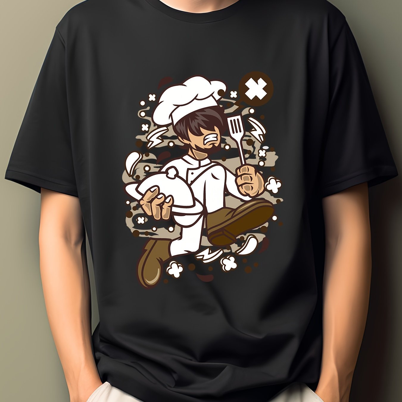 Men's Cartoon Print T-shirt Active Casual Crew Neck Tee
