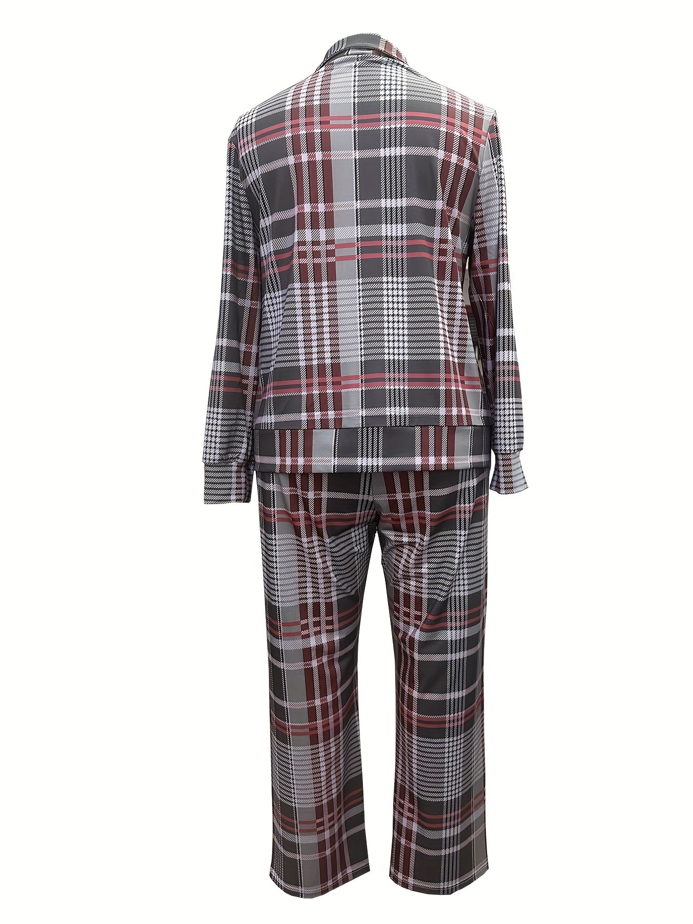 Plaid Print 2 Piece Set Zipper Top & Pants