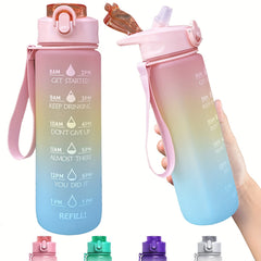 32 oz Rainbow Straw Cup with Time Mark, BPA-Free, Leak-proof