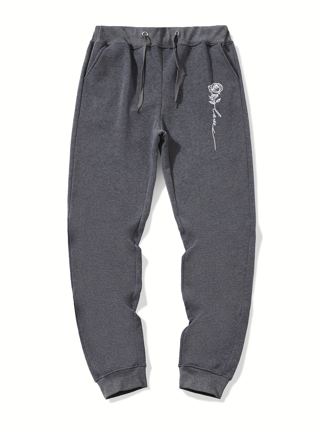 Rose Pattern Casual Graphic Drawstring Joggers Men's Sweatpants