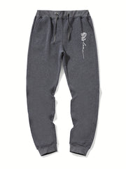 Rose Pattern Casual Graphic Drawstring Joggers Men's Sweatpants