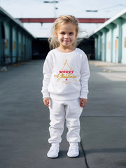 Cartoon Christmas Tree Crew Neck Sweatshirt & Sweatpants Set for Girls