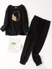 Golden Wreath Lounge Set Liner Fleece Tee & Jogger Pants Pajama Set