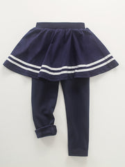 Girls Cartoon Embroidery Fleece Warm Leggings With Stripe Skirt