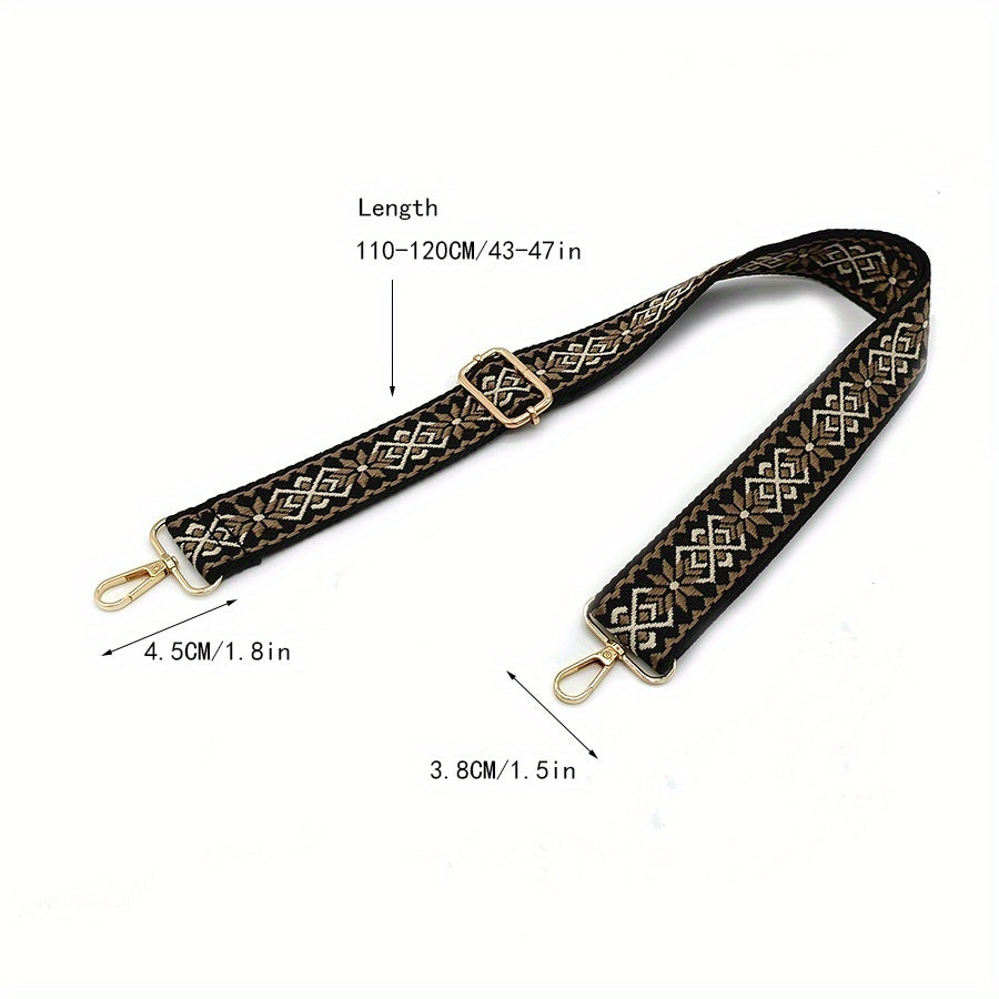 Geometric Pattern Embroidered Bag Strap Wide Adjustable Travel Accessory