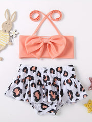 Girls Summer Lemon Tankini Swimsuit with Bow Toddler Swimwear Set