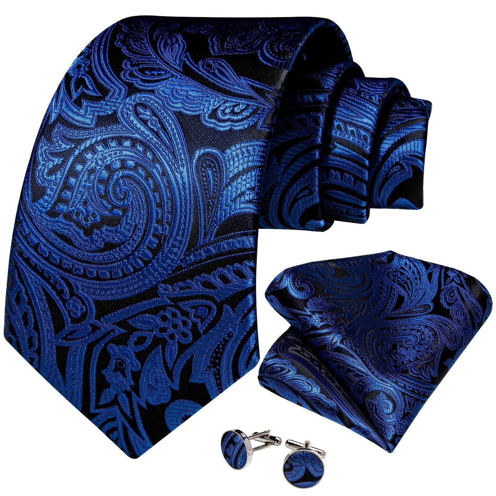Paisley Necktie Silver Silk Tie Set For Men