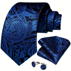 Paisley Necktie Silver Silk Tie Set For Men