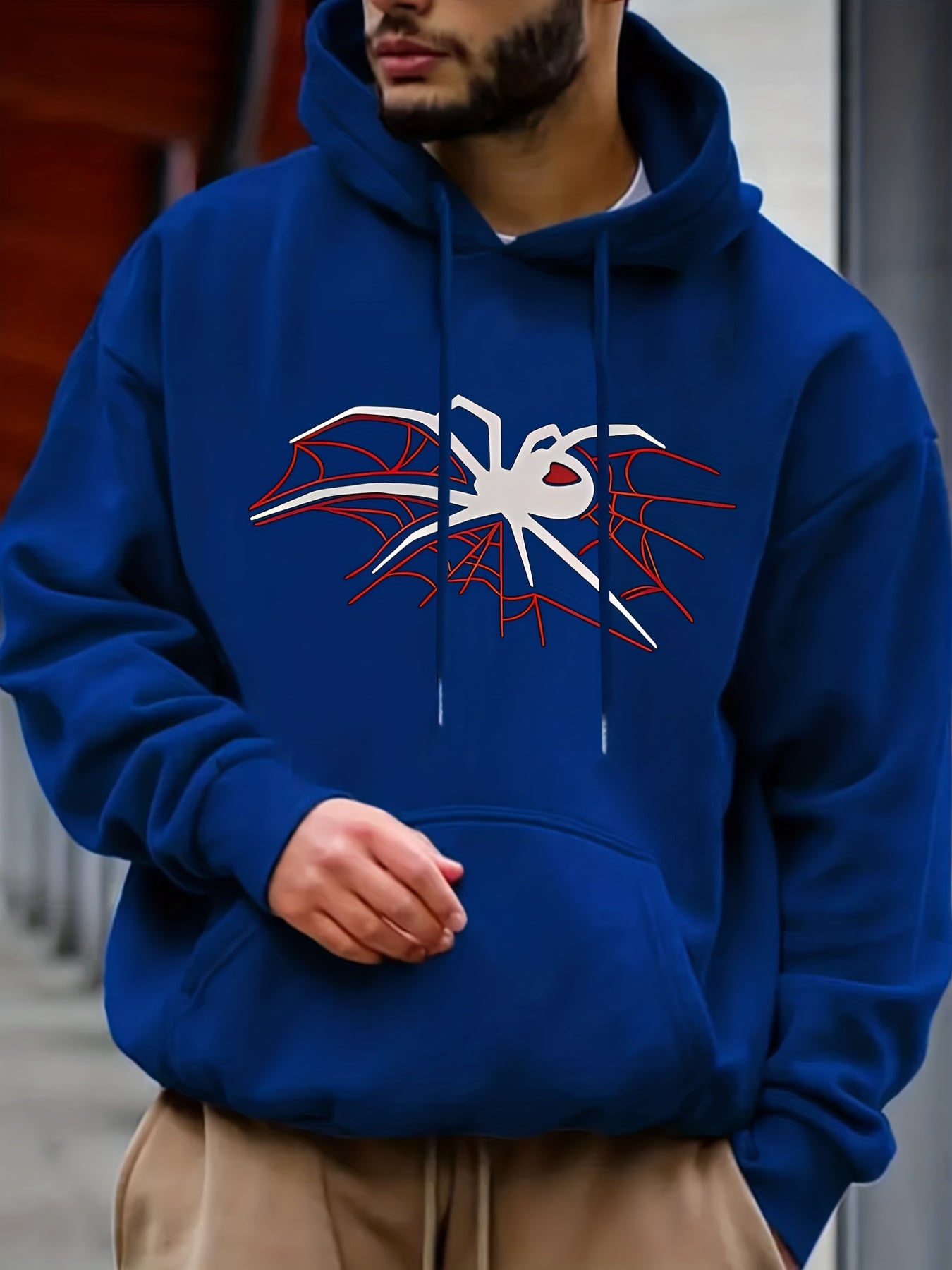 Men's Spider Web Print Hooded Sweatshirt Long Sleeve Drawstrings Hoodies