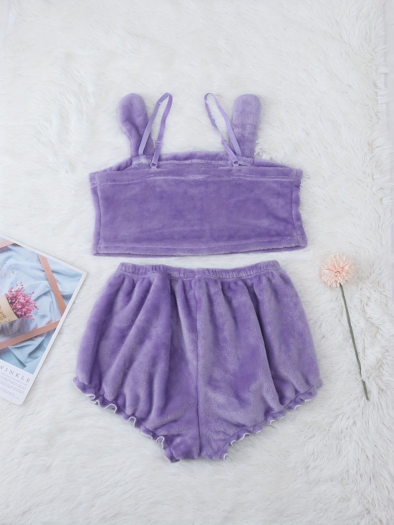 Cartoon Embroidery Pajama Set Cami Top & Elastic Waistband Shorts