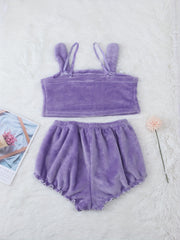 Cartoon Embroidery Pajama Set Cami Top & Elastic Waistband Shorts