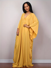 Boho Cover Up Women's Solid Batwing Sleeve V Neck Maxi Beach Cover Up