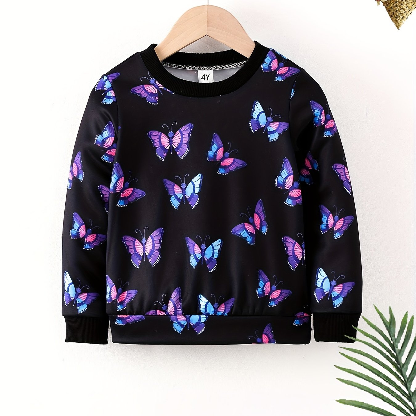Girls Butterfly Print Sweatshirt Long Sleeve Top