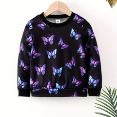 Girls Butterfly Print Sweatshirt Long Sleeve Top