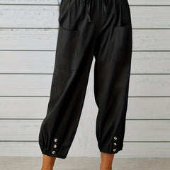 Drawstring Patched Pockets Casual Pants for Women