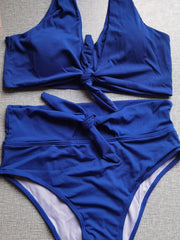 Ribbed Bow Knot Cut Out Bikini Set