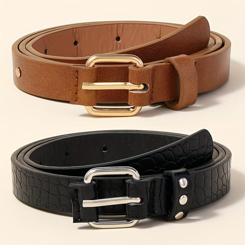 Square Pin Buckle Belt Casual PU Leather Thin Belt Classic Punk Rivet Belts