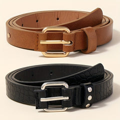 Square Pin Buckle Belt Casual PU Leather Thin Belt Classic Punk Rivet Belts