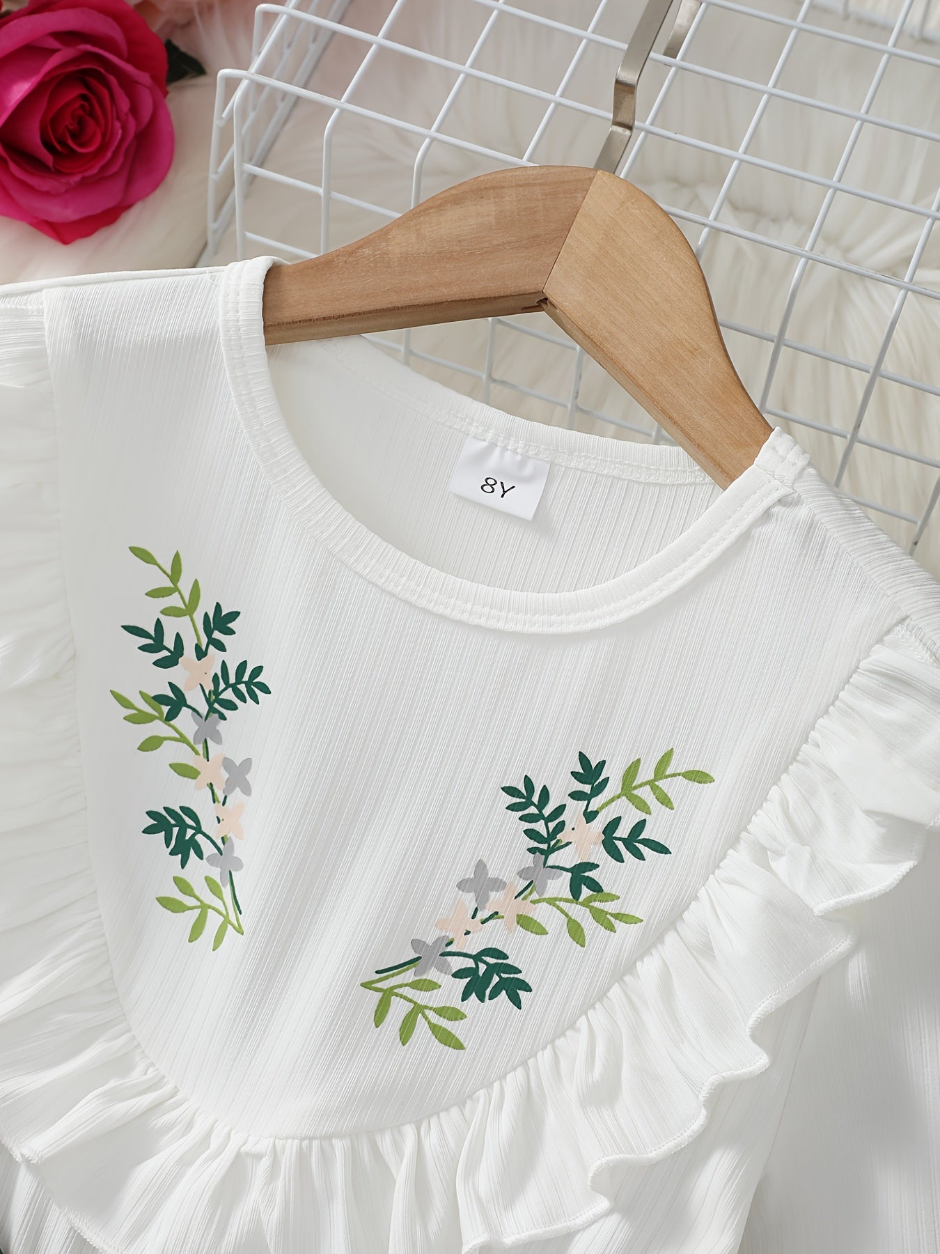 Girls' Floral Ruffle Knit Top A Line Midi Dress