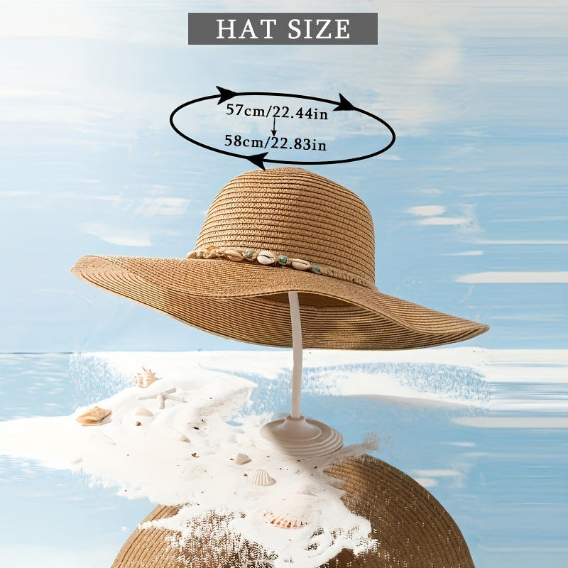 Wide Brim Sun Hat Solid UV Protection Outdoor Straw Hats Resin Shell Decor