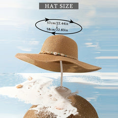 Wide Brim Sun Hat Solid UV Protection Outdoor Straw Hats Resin Shell Decor